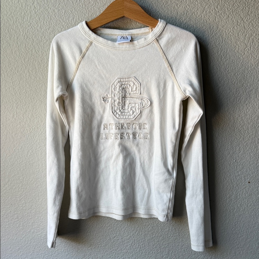 Zara Kids White Long Sleeve Athletic Top